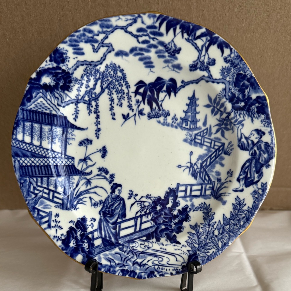 VTG Royal Crown Derby Blue and White Bread and Butter Plate with Mikado Pattern
